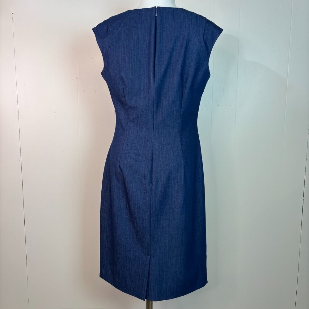 Calvin Klein Sheath Dress 6 Blue Cap Sleeve Shirred Office Cocktail Women's - Picture 6 of 9